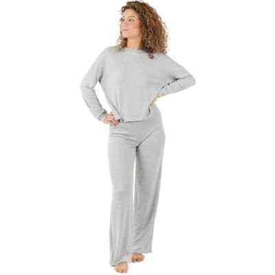 TRAMAS+ Pyjamas för kvinnor, Angorina pyjamas för kvinnor, långärmad topp och byxor set med justerbar midja varm, damset, Grå, M TRAMAS+ Pyjamas för kvinnor, Angorina pyjamas för kvinnor, långärmad topp och byxor set med justerbar midja varm, damset, Grå, M