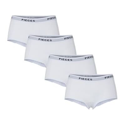PIECES Boxershorts för kvinnor, PCLOGO Lady 4-pack, Ljus vit, S PIECES Boxershorts för kvinnor, PCLOGO Lady 4-pack, Ljus vit, S