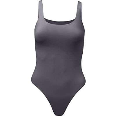 Almere Low Back Contour Tank High Cut Thong Bodysuit, No Snap, Women's Bodysuit, No Bra Needed, Body Sculpt Bodysuit (Dark Grey, Small) Almere Low Back Contour Tank High Cut Thong Bodysuit, No Snap, Women's Bodysuit, No Bra Needed, Body Sculpt Bodysuit (Dark Grey, Small)