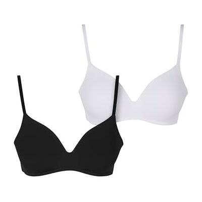 Urban Classics Dam BH Basic vadderad BH 2-pack, vadderad BH med justerbara remmar, sömlös, 2-pack, Svart + vit, 70B Urban Classics Dam BH Basic vadderad BH 2-pack, vadderad BH med justerbara remmar, sömlös, 2-pack, Svart + vit, 70B