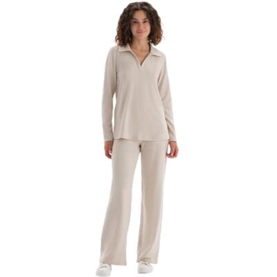 Dagi Dambyxor, hög midja, pyjamas, nederdel, Beige melange, XL Dagi Dambyxor, hög midja, pyjamas, nederdel, Beige melange, XL