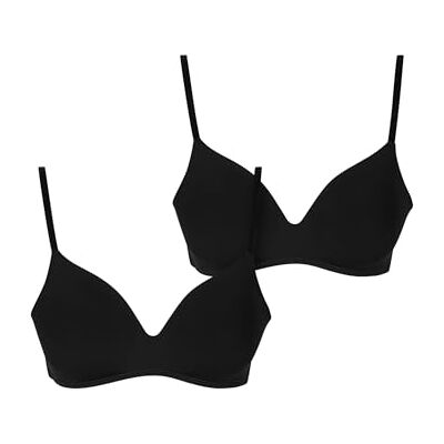 Urban Classics Dam BH Basic vadderad BH 2-pack, vadderad BH med justerbara remmar, sömlös, 2-pack, Svart + svart, 85D Urban Classics Dam BH Basic vadderad BH 2-pack, vadderad BH med justerbara remmar, sömlös, 2-pack, Svart + svart, 85D