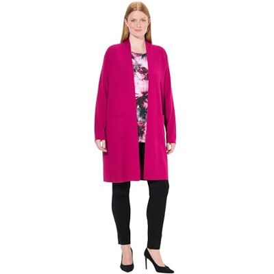 Ulla Popken dam stora storlekar överdimensionerade plus size kofta, lång, öppen form, mjuk finstickad, magenta, 46-48 Ulla Popken dam stora storlekar överdimensionerade plus size kofta, lång, öppen form, mjuk finstickad, magenta, 46-48