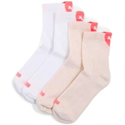 PUMA Women Heart Logo Crew Socks 2-pack, Havregryn/vit/persika, 39-42 EU PUMA Women Heart Logo Crew Socks 2-pack, Havregryn/vit/persika, 39-42 EU