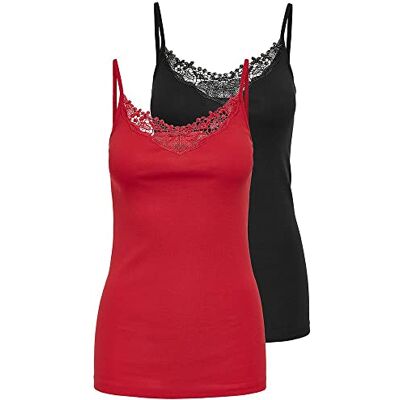 ONLY dam Topp Onlkira Life Lace Singlet 2-pack Noos, High Risk röd/pack: svart, S ONLY dam Topp Onlkira Life Lace Singlet 2-pack Noos, High Risk röd/pack: svart, S
