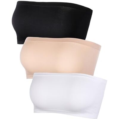 Hestya Axelbandslös bandeau-bh för kvinnor, sömlös, stretchig, inte vadderad, bandeau-bh, flerfärgad, 3 stycken Hestya Axelbandslös bandeau-bh för kvinnor, sömlös, stretchig, inte vadderad, bandeau-bh, flerfärgad, 3 stycken