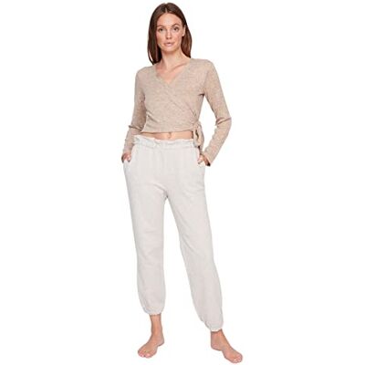 Trendyol Loungewear för kvinnor, normal midja, smal passform, träningsbyxor, BEIgE, L Trendyol Loungewear för kvinnor, normal midja, smal passform, träningsbyxor, BEIgE, L