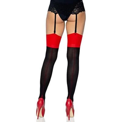 Leg Avenue Sexy Zweifarbige Strapsstrümpfe Mit Naht Model 9705 Einheitsgröße Schwarz/Rot, 1er Pack Leg Avenue Sexy Zweifarbige Strapsstrümpfe Mit Naht Model 9705 Einheitsgröße Schwarz/Rot, 1er Pack