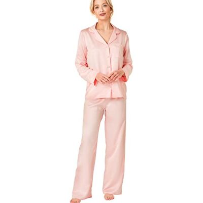 Indigo Sky Kvinnor Astara full längd satin-pyjamas med kontraströr, Blek jordgubbe, 40-42 Indigo Sky Kvinnor Astara full längd satin-pyjamas med kontraströr, Blek jordgubbe, 40-42