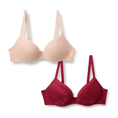Amazon Essentials dam stretch heltäckande spets fodrad push-up BH, 2-pack, Vinröd/mjukt kronblad, 70C Amazon Essentials dam stretch heltäckande spets fodrad push-up BH, 2-pack, Vinröd/mjukt kronblad, 70C