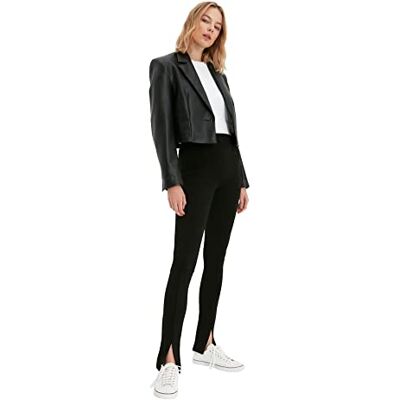 Trendyol Kvinnors svart tiper Detailed stickade Tall Byxor, S Trendyol Kvinnors svart tiper Detailed stickade Tall Byxor, S