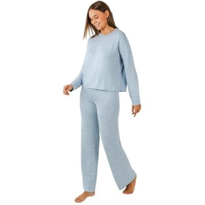 TRAMAS+ Pyjamas för kvinnor, Angorina pyjamas för kvinnor, långärmad topp och långa byxor set med justerbar midja varm, damset, Blå, XL TRAMAS+ Pyjamas för kvinnor, Angorina pyjamas för kvinnor, långärmad topp och långa byxor set med justerbar midja varm, damset, Blå, XL