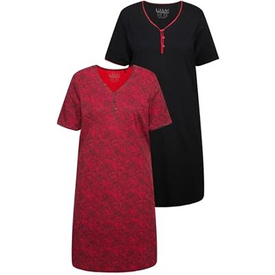 Ulla Popken stor damskjorta, 2-pack, dekorativa kanter, halvärm nattlinne, salsa, 42/44, Salsa, 42-44 Ulla Popken stor damskjorta, 2-pack, dekorativa kanter, halvärm nattlinne, salsa, 42/44, Salsa, 42-44
