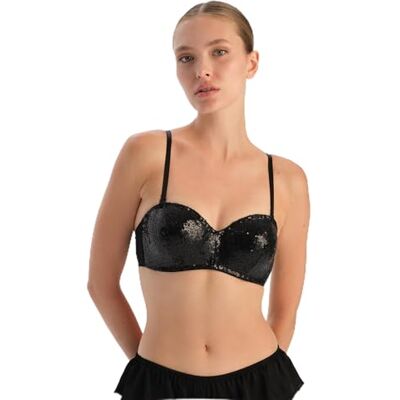 Dagi Sequined strapless BH för kvinnor (100-pack), svart, 85C Dagi Sequined strapless BH för kvinnor (100-pack), svart, 85C