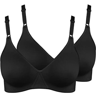 Nur Die Endast 2-pack bomullsbehå, bygellös, dubbelskiktad, mjuk bh, mjuk, bekväm, osynlig, sömlös under damkläder, svart, 95B Nur Die Endast 2-pack bomullsbehå, bygellös, dubbelskiktad, mjuk bh, mjuk, bekväm, osynlig, sömlös under damkläder, svart, 95B