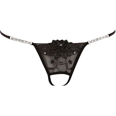 COTTELLI Collection Lingerie string strass – förförisk Ouvert-string för kvinnor, sexiga trosor med broderi och strassstenbesatt, svart COTTELLI Collection Lingerie string strass – förförisk Ouvert-string för kvinnor, sexiga trosor med broderi och strassstenbesatt, svart