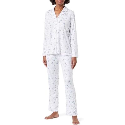 Dagi Dam långärmad storlek tryckt skjorta byxor pyjamas set, Vit, S Dagi Dam långärmad storlek tryckt skjorta byxor pyjamas set, Vit, S