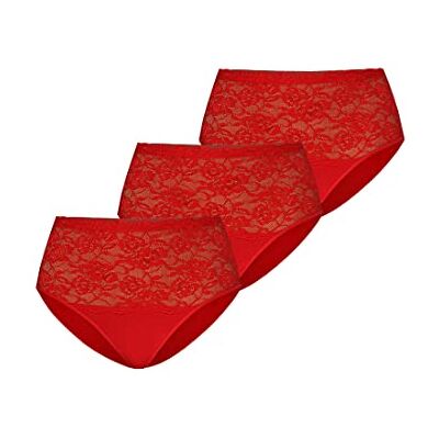 Teyli Damtrosor midjetrosa bomull hög midja med spets 3-pack, röd, L Teyli Damtrosor midjetrosa bomull hög midja med spets 3-pack, röd, L