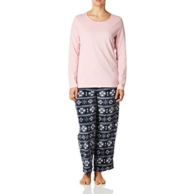 Fruit of the Loom dam Sueded Jersey Crew Top och Fleece Pant Sleep Set Pyjamasset, Mjuk rosa/fairisle, L Fruit of the Loom dam Sueded Jersey Crew Top och Fleece Pant Sleep Set Pyjamasset, Mjuk rosa/fairisle, L