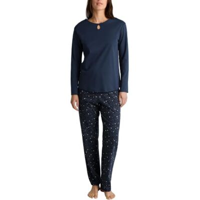 CALIDA Sweet Dreams Pyjamas, lång dam, tillverkad av 100 % bomull, byxor med tygtäckt elastiskt midjeband CALIDA Sweet Dreams Pyjamas, lång dam, tillverkad av 100 % bomull, byxor med tygtäckt elastiskt midjeband