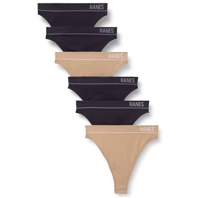Hanes Women's Originals Seamless Rib Hi-Rise Cheeky Panties Pack, Assorted Colors, 6-Pack, 4 Black/2 Deep Glow Hanes Women's Originals Seamless Rib Hi-Rise Cheeky Panties Pack, Assorted Colors, 6-Pack, 4 Black/2 Deep Glow