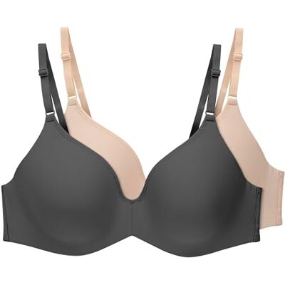 Hanes T-shirt för kvinnor, osynlig bygel, justerbar BH, 2-pack, svart/mjuk brungrå, 38B (förpackning med 2), Svart/mjuk brungrå, 85B Hanes T-shirt för kvinnor, osynlig bygel, justerbar BH, 2-pack, svart/mjuk brungrå, 38B (förpackning med 2), Svart/mjuk brungrå, 85B