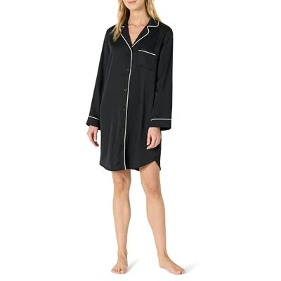 Amazon Essentials Dam satin button-down nattkläder nattskjorta, Svart, S Amazon Essentials Dam satin button-down nattkläder nattskjorta, Svart, S