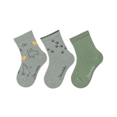 Sterntaler Unisex strumpor 3-pack skogsdjur, Steingrön, 18 Sterntaler Unisex strumpor 3-pack skogsdjur, Steingrön, 18