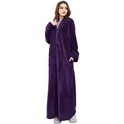 Hellomamma Dammorgonrockar varm plysch vinterrock, dragkedja lång fleece badrockar kvinna, dragkedja badrockar för kvinnor, Lila, XL Hellomamma Dammorgonrockar varm plysch vinterrock, dragkedja lång fleece badrockar kvinna, dragkedja badrockar för kvinnor, Lila, XL