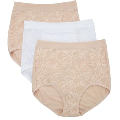 Bali Women's Breathe High-Rise Panty, Breathable Lace Modal Brief Underwear, 3-Pack, Almond/White/Almond Bali Women's Breathe High-Rise Panty, Breathable Lace Modal Brief Underwear, 3-Pack, Almond/White/Almond