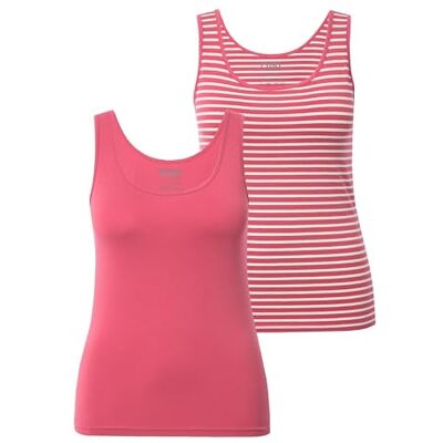 Ulla Popken damer stora storlekar överdimensionerade plus size linne, 2-pack, rund hals, ärmlös, ekologisk bomull, HALLON, 46-48 Ulla Popken damer stora storlekar överdimensionerade plus size linne, 2-pack, rund hals, ärmlös, ekologisk bomull, HALLON, 46-48