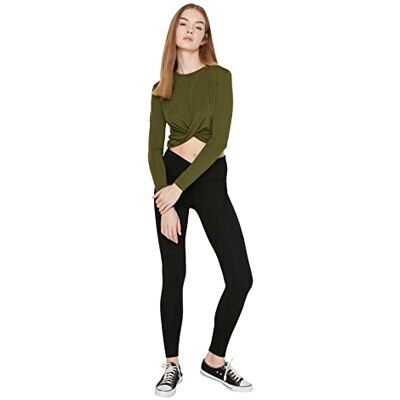 Trendyol Dam khaki cross-detaljerad stickad blus blus, extra stor Trendyol Dam khaki cross-detaljerad stickad blus blus, extra stor