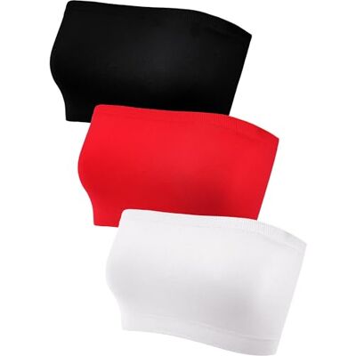 Hestya Axelbandslös bandeau-bh för kvinnor, sömlös, stretchig, inte vadderad, bandeau-bh, flerfärgad, 3 stycken Hestya Axelbandslös bandeau-bh för kvinnor, sömlös, stretchig, inte vadderad, bandeau-bh, flerfärgad, 3 stycken