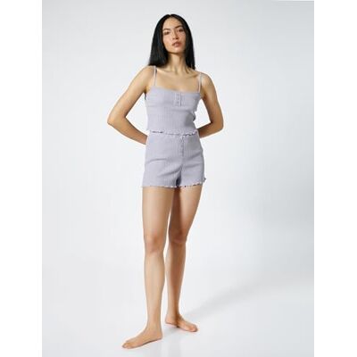 Koton kvinnor ribbad knapp detalj minishorts pyjamas botten, Lila (385), S Koton kvinnor ribbad knapp detalj minishorts pyjamas botten, Lila (385), S