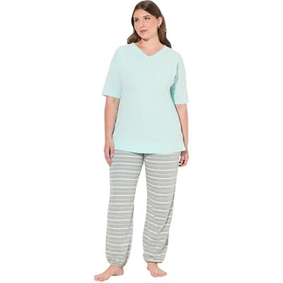 Ulla Popken damer stora storlekar överdimensionerade plus size pyjamas, hjärtan, v-ringning, halvärm, Babyblå, 46-48 Ulla Popken damer stora storlekar överdimensionerade plus size pyjamas, hjärtan, v-ringning, halvärm, Babyblå, 46-48