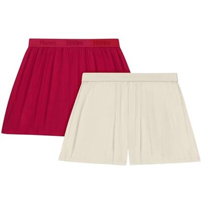 Hanes kvinnors original sovshorts, 2-pack, Comfywear supermjuka loungeshorts, paket, 8,3 cm, Kakaosmör/rosenröd, XL Hanes kvinnors original sovshorts, 2-pack, Comfywear supermjuka loungeshorts, paket, 8,3 cm, Kakaosmör/rosenröd, XL