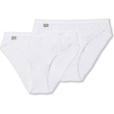 Playtex Bomulls- och spetstrosor för kvinnor med hög midja x 2, Vitt och blått, M Playtex Bomulls- och spetstrosor för kvinnor med hög midja x 2, Vitt och blått, M