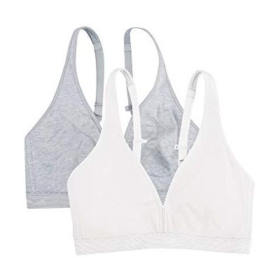 Fruit of the Loom womens Wirefree Cotton Bralette Bra, Heather Grey/White, 34B US Fruit of the Loom womens Wirefree Cotton Bralette Bra, Heather Grey/White, 34B US
