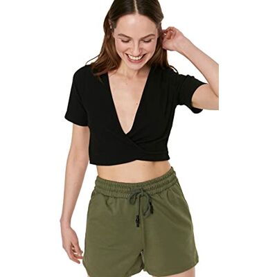 Trendyol Kvinnors Black Crop, den detaljerade stickade blusen kombinerar blus, extra liten Trendyol Kvinnors Black Crop, den detaljerade stickade blusen kombinerar blus, extra liten