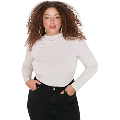 Trendyol Dam vanlig stickad plusstorlek kropp, Beige, 5XL Trendyol Dam vanlig stickad plusstorlek kropp, Beige, 5XL