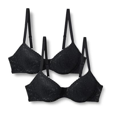 Amazon Essentials dam stretch heltäckande spets fodrad push-up BH, 2-pack, Svart, 75C Amazon Essentials dam stretch heltäckande spets fodrad push-up BH, 2-pack, Svart, 75C