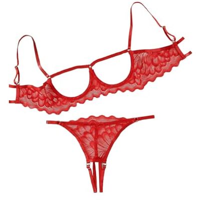 Lilosy Women's Sexy Underwire Floral Lace Sheer Bachelorette Lingerie Set See Through Bra and Panty 2 Piece Red Small Lilosy Women's Sexy Underwire Floral Lace Sheer Bachelorette Lingerie Set See Through Bra and Panty 2 Piece Red Small