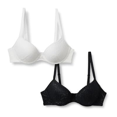 Amazon Essentials dam stretch heltäckande spets fodrad push-up BH, 2-pack, svart/vit, 32B Amazon Essentials dam stretch heltäckande spets fodrad push-up BH, 2-pack, svart/vit, 32B