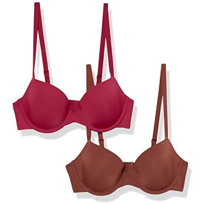 Amazon Essentials Demi Cup mikrofiber-BH, 2-pack, choklad/röd, 34B Amazon Essentials Demi Cup mikrofiber-BH, 2-pack, choklad/röd, 34B