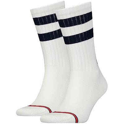 Tommy Hilfiger Unisex Crew Sock (2-pack), Vit/marinblå, 35-38 EU Tommy Hilfiger Unisex Crew Sock (2-pack), Vit/marinblå, 35-38 EU