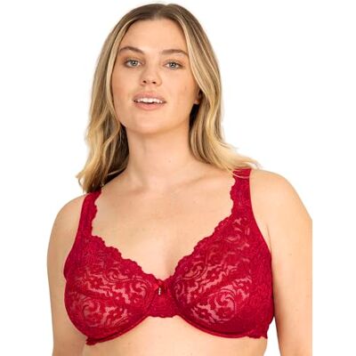 Smart & Sexy Kurvig signatur spets ofodrad bygel BH med extra stöd full täckning, röd, D Smart & Sexy Kurvig signatur spets ofodrad bygel BH med extra stöd full täckning, röd, D
