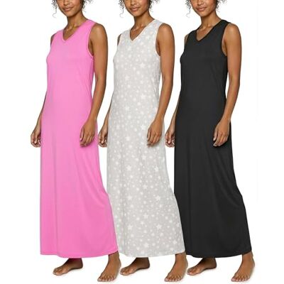 Real Essentials 3 pack: Dam mjuk tank nattlinne ärmlös nattskjorta sovklänning (finns i plusstorlek), Set 2, S Real Essentials 3 pack: Dam mjuk tank nattlinne ärmlös nattskjorta sovklänning (finns i plusstorlek), Set 2, S