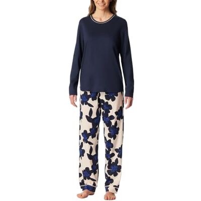 Schiesser Dampyjamas-set, lång bomull modal – nattkläder, marinblå, 46 Schiesser Dampyjamas-set, lång bomull modal – nattkläder, marinblå, 46