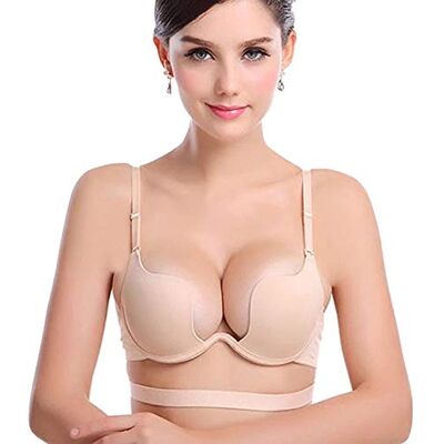 ZUKULIFE Women's Essentials Deep U Multi-Way Push Up Convertible Low Cut Plunge Bra (Apricot 38C) ZUKULIFE Women's Essentials Deep U Multi-Way Push Up Convertible Low Cut Plunge Bra (Apricot 38C)