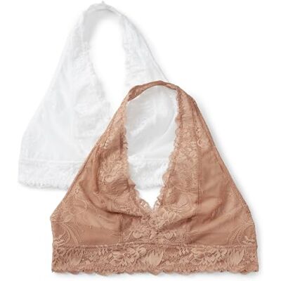 Amazon Essentials dam stretch spets grimma bralette, 2-pack, Tvättad brons/vit, L Amazon Essentials dam stretch spets grimma bralette, 2-pack, Tvättad brons/vit, L